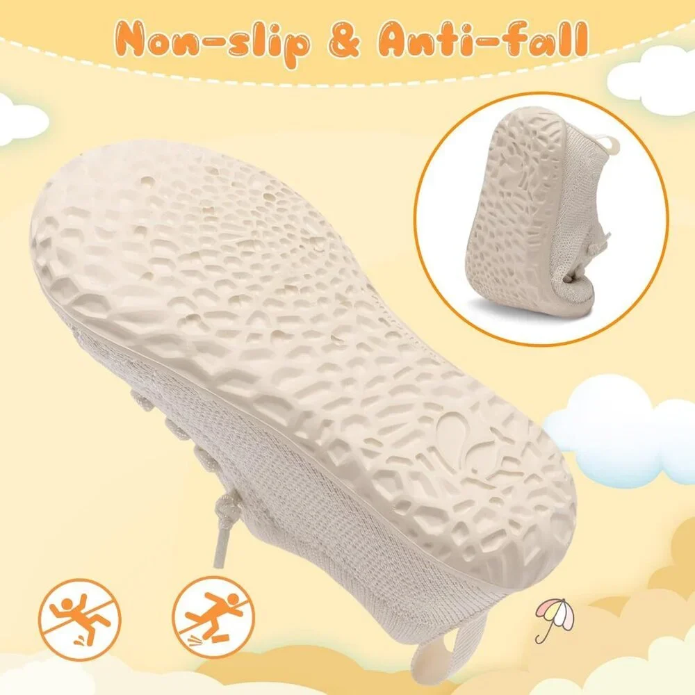 Infant Solidbeige Knit Lightweight Slip On Breathable Barefoot Soft Sock Shoes